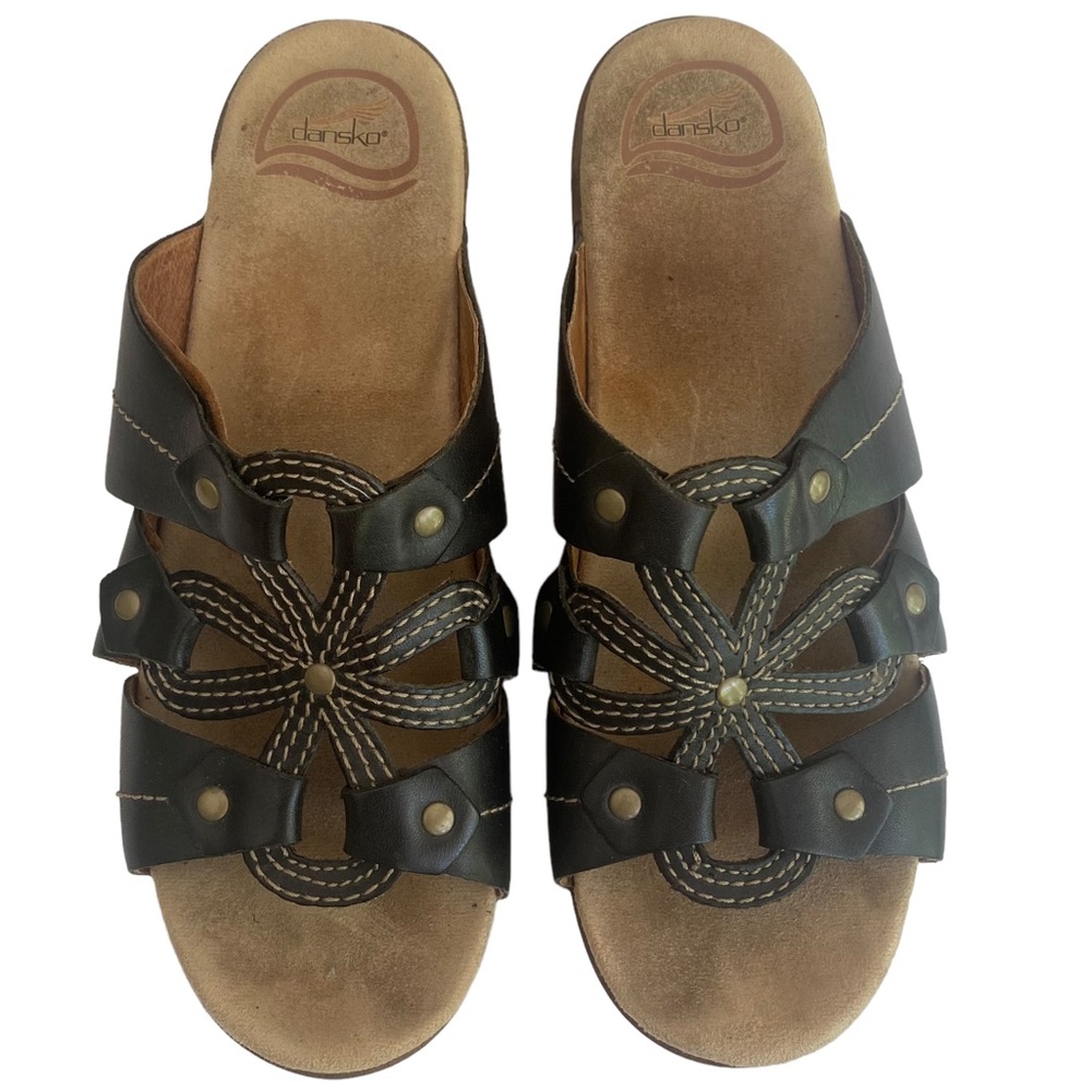 Dansko Black Leather Serena Sandals